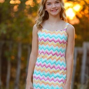 Colorful Zigzag Pattern Kids Casual Dress